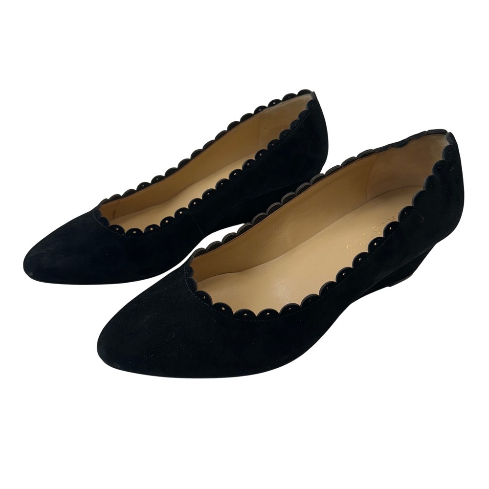 Talbots Black Suede Scalloped‎ Wedge Heel Pumps Shoes Women's Size 6.5